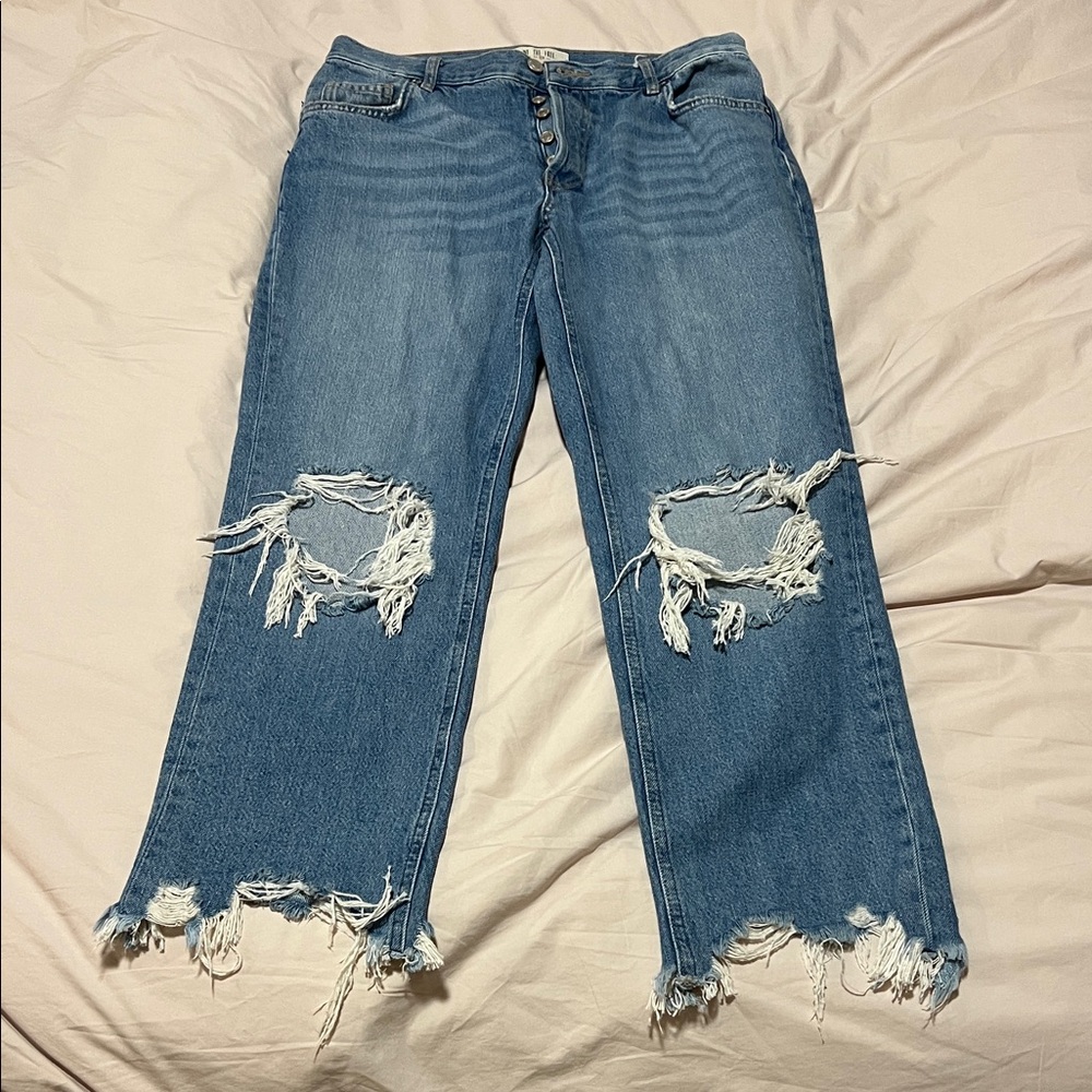 We The Free Distressed Medium Blue Straight-Leg Jeans